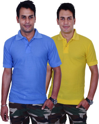 

Blaze Solid Men' Polo Neck Blue, Yellow T-Shirt(Pack of 2