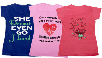 

IndiWeaves Girls Printed, Solid T Shirt(Multicolor, Blue & pink & pink