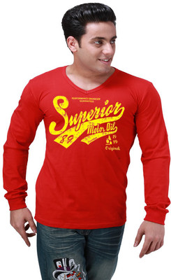 

Inkovy Graphic Print Men's V-neck Red T-Shirt