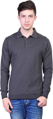 

Kalt Solid Men Polo Neck Grey T-Shirt, Dark grey melange