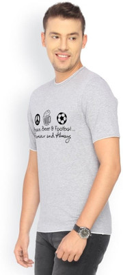 

Campus Sutra Printed Men Round Neck Grey T-Shirt