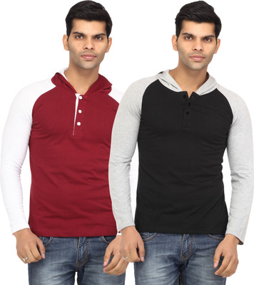 

Leana Solid Men' Hooded Multicolor T-Shirt(Pack of 2, Black;red