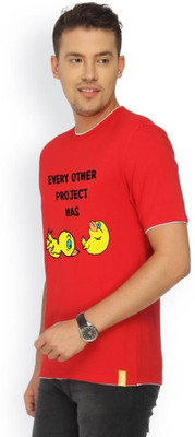 

Campus Sutra Printed Men Round Neck Red T-Shirt