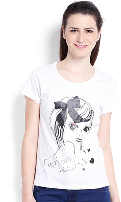 

Ten on Ten Printed Women's Round Neck White T-Shirt