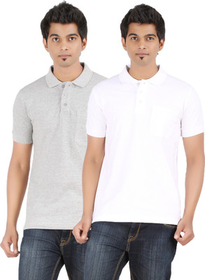 

Ap'pulse Solid Men's Polo Neck Grey, White T-Shirt(Pack of 2, Grey melange;white