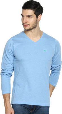 

The Indian Garage Co. Solid Men' V-neck Blue T-Shirt, Sky
