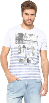 

Fritzberg Printed Men's Round Neck Grey T-Shirt, Ecru melange