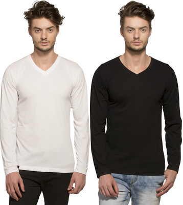 

Alan Jones Solid Men's V-neck Multicolor T-Shirt(Pack of 2, White and black