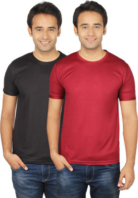 

Quetzal Solid Men's Round Neck Black, Maroon T-Shirt(Pack of 2