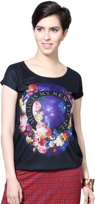 

SF Jeans by Pantaloons Graphic Print Women's Round Neck Black T-Shirt