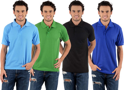 

Blaze Solid Men's Polo Neck Multicolor T-Shirt(Pack of 4, Black;dark green;royal blue;sky blue