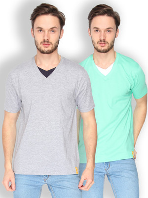 

Campus Sutra Solid Men V-neck Grey, Light Green T-Shirt(Pack of 2