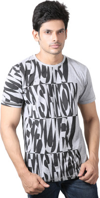 

Spur Printed Men' Round Neck Grey T-Shirt, Melange