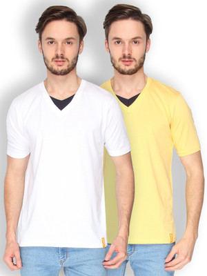 

Campus Sutra Solid Men V-neck White, Yellow T-Shirt(Pack of 2