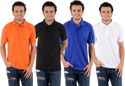 

Blaze Solid Men's Polo Neck Multicolor T-Shirt(Pack of 4, Black;orange;royal blue;white