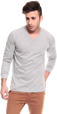 

Izinc Solid Men's V-neck Grey T-Shirt