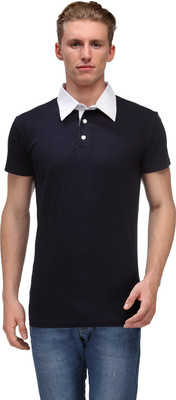 

Hubberholme Solid Men's Polo Neck Dark Blue, White T-Shirt, Navy;white