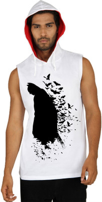 

SayItLoud Graphic Print Men's Hooded White, Red T-Shirt