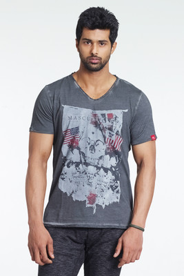 

Masculino Latino Printed Men's V-neck Black T-Shirt