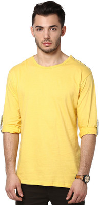 Izinc Solid Men' Round Neck Yellow T-Shirt