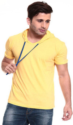 

Purple Square Solid Men's Hooded Yellow T-Shirt