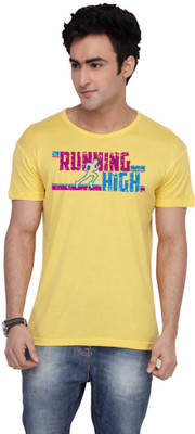

Inkovy Graphic Print Men's Round Neck Yellow T-Shirt
