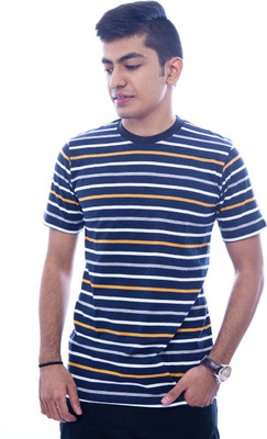 

Urban Flux Striped Men's Round Neck Blue T-Shirt