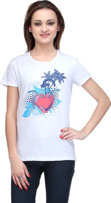 

Stilestreet Printed Women' Round Neck White T-Shirt