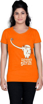 

Tantra Graphic Print Women's Round Neck Orange T-Shirt, Sun orange