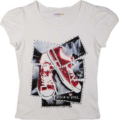 

Poppers by Pantaloons Girls Graphic Print T Shirt(White, Off white