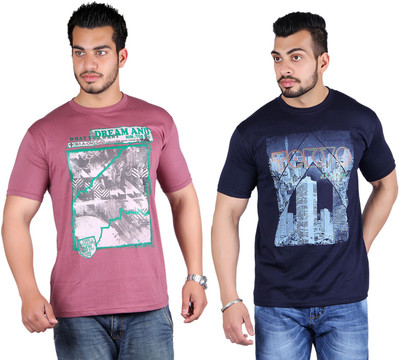 

Shineway Printed Men's Round Neck Multicolor T-Shirt(Pack of 2