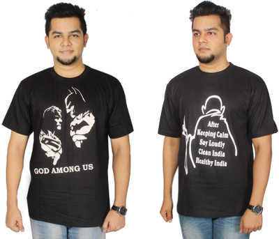 

Leo Clothing Printed Men's Round Neck Reversible Black T-Shirt(Pack of 2)