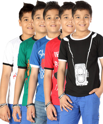 

Gkidz Boys Printed Cotton T Shirt(Multicolor, Pack of 5