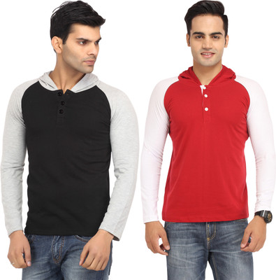 

Leana Solid Men' Hooded Multicolor T-Shirt(Pack of 2