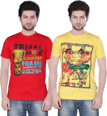

Zebu Printed Men's Round Neck Multicolor T-Shirt(Pack of 2