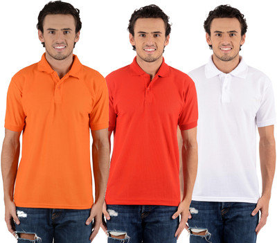 

Blaze Solid Men's Polo Neck Multicolor T-Shirt(Pack of 3, Orange;red;white