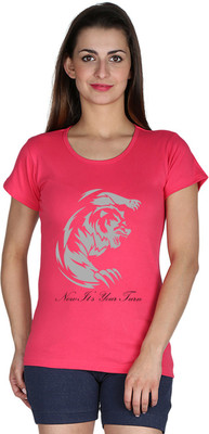 

Faireno Printed Women' Round Neck Pink T-Shirt
