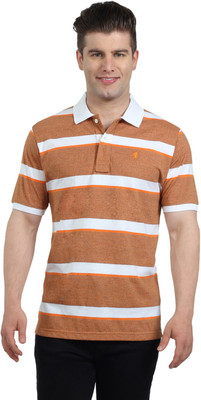 

The Cotton Company Striped Men's Polo Neck Orange T-Shirt