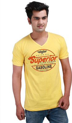 

Inkovy Graphic Print Men' V-neck Yellow T-Shirt