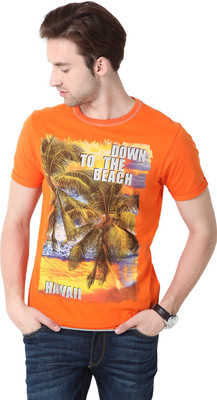 

Mudo Printed Men's Round Neck Orange T-Shirt