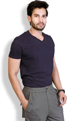 LUCfashion Solid Men's V-neck Black T-Shirt available at flipkart for Rs.155