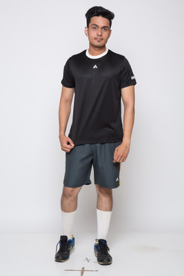 

Acetone Solid Men's Round Neck Black, Silver T-Shirt