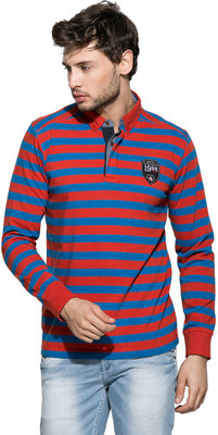 

Mufti Striped Men's Polo Neck Orange, Blue T-Shirt
