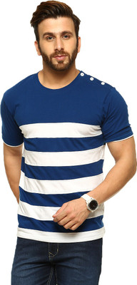 

Gritstones Striped Men' Round Neck Blue T-Shirt, Blue01