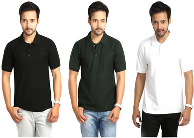 

Keepsake Solid Men's Polo Neck Multicolor T-Shirt(Pack of 3), B black