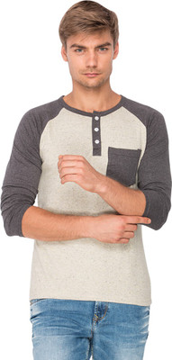 

Campus Sutra Solid Men Henley Beige, Grey T-Shirt