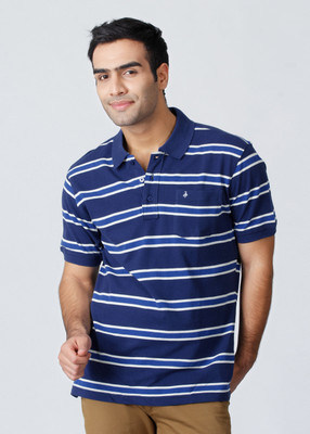 

John Players Striped Men' Polo Neck Blue, White T-Shirt, 8a5