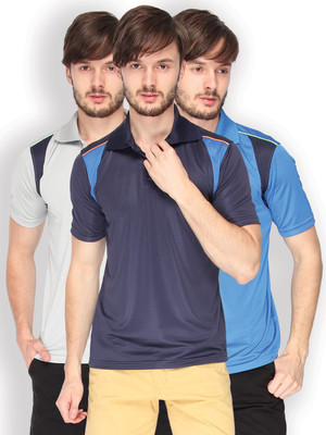 

Campus Sutra Solid Men Polo Neck Denim Blue, Blue, Grey, Blue, Blue, Blue T-Shirt(Pack of 3