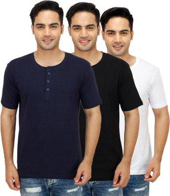 

Sanvi Traders Solid Men Henley Multicolor T-Shirt(Pack of 3