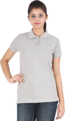 

Ap'pulse Solid Women' Polo Neck Grey T-Shirt, Grey melange